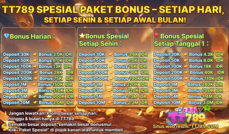 TT789 SPESIAL PAKET BONUS - SETIAP HARI, SETIAP SENIN & SETIAP AWAL BULAN